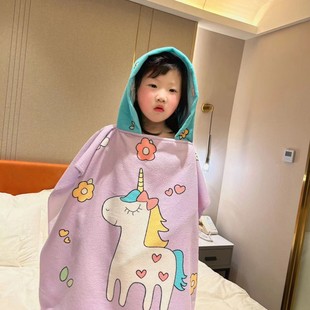 Children's Bath Towel Cloak 2024 New Microfiber Cartoon Hooded Cape Bathrobe Outer Wearing Beach Hooded Towel