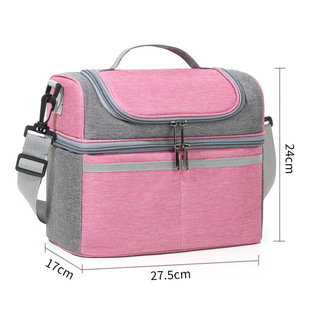 Double-layer Color-matching Fresh-keeping Ice Bag Simple and Fashionable Crossbody Portable Lunch Box Bag Large Capacity Lunch Bunch Insulation Bag