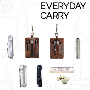 Black Angel Retro Full-Grain Cowhide Outdoor Tool Cosmetics Bag Travel Flashlight Knife Genuine Leather Waist Bag