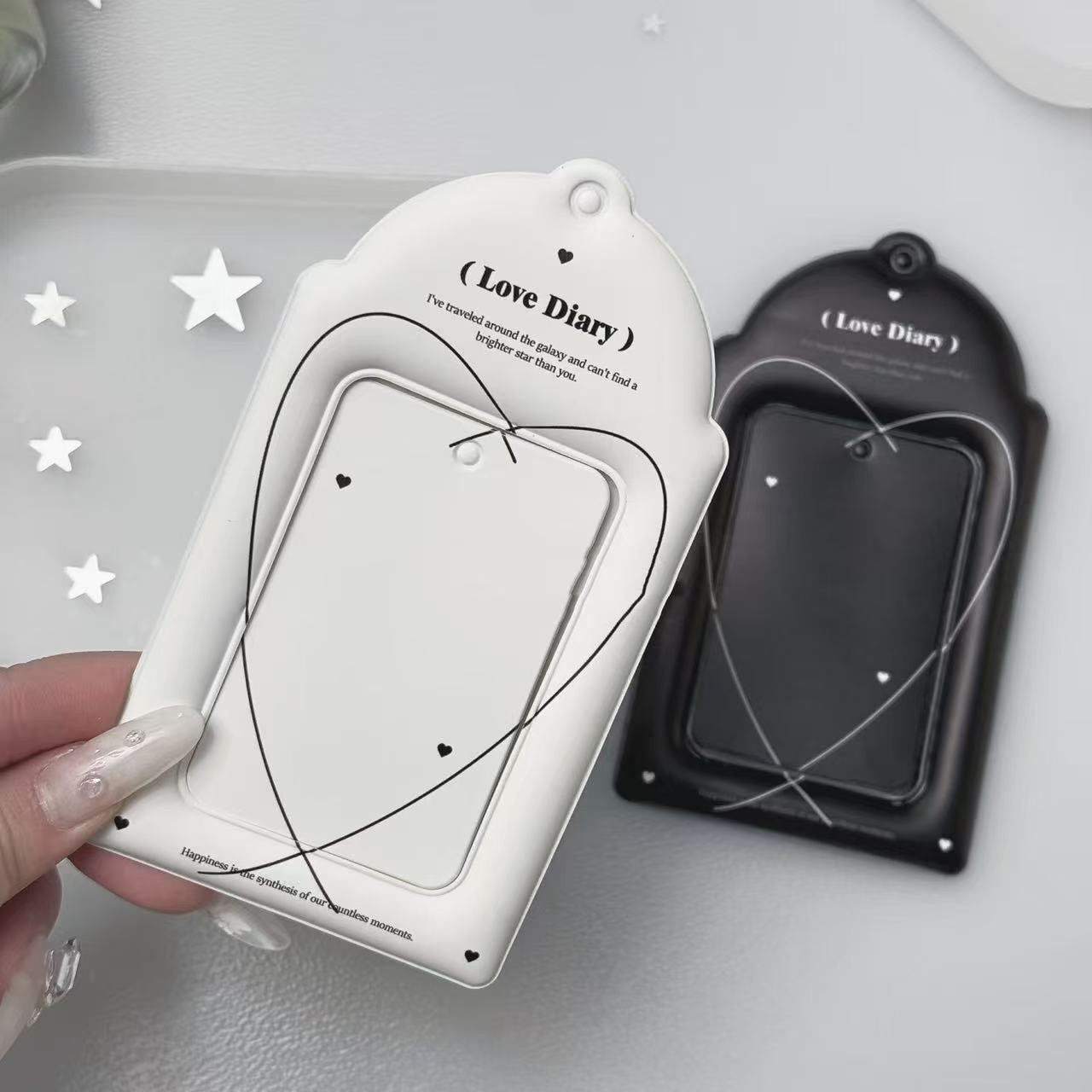 Black and White Heart-Shaped Inspvc 3inch Cute Card Holder Small Card Idol Fan Id Card Meal Card Idol Display Storage Hanger
