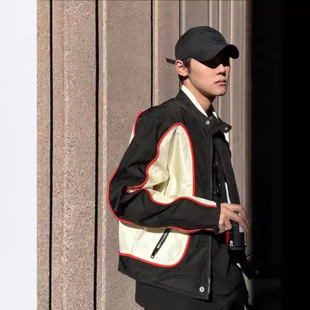 High-end feeling ruffian handsome racing suit American retro motorcycle coat men's bomber jacket lovers suit Park Jae-fan style