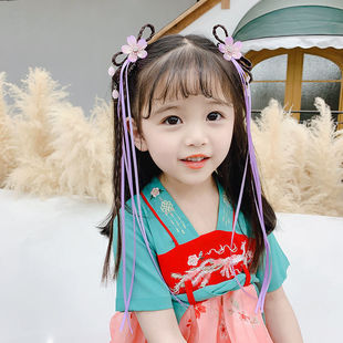Hanfu headdress female children's ancient costume hairpin Girl's Chinese style bow hairpin hair accessories ancient style fake hair braid accessories