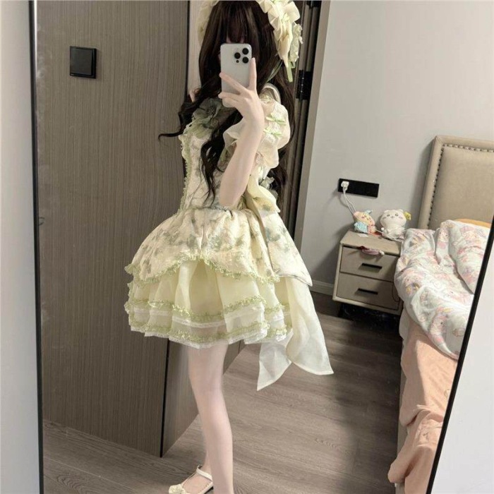 Summer Sweet Date Dress Lolita Design-Inspired Bowknot Jasmine Rain Princess Lolita Suspender Corset Dress