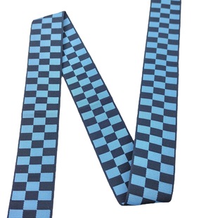 3.8cm Polyester Plaid Jacquard with Dark Jewel Blue and Light Sky Blue with 1.0mm Thick Ribbon in Stock