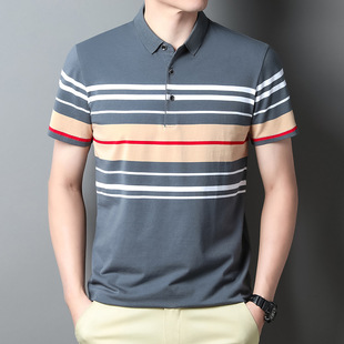 Binjie Summer New high quality Men's Striped Short-sleeved T-shirt Cotton Thin Business Lapel Men's Polo Shirt