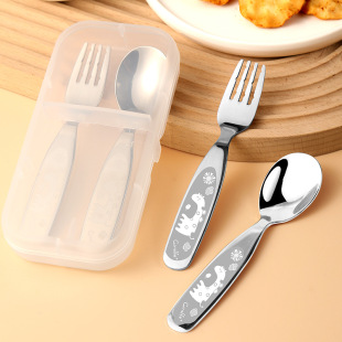 304 Stainless Steel Creative Cute Children's Spoon Fork Storage Box suit Mirror Light Children's Portable Spoon Fork