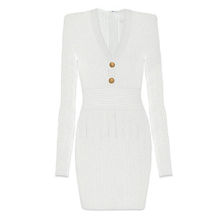 2024 Spring and Autumn New European and American High Quality Knitted Dress V-Neck Slim-Fit Slimming Long Sleeve Woolen Dress Spot