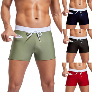2024 New zipper pocket-style boxer men's swimming beach pants sexy solid color tether tight manufacturer in stock