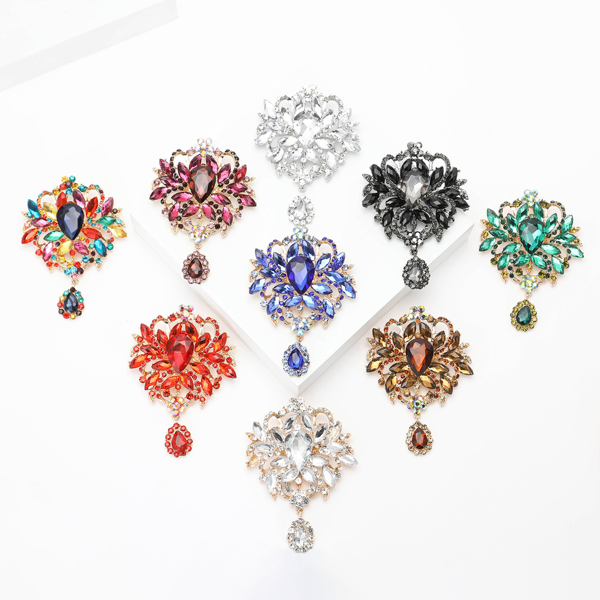 African Hot-selling Alloy Large Glass Brooch Personalized All-match Women's Dress Suit Shawl Corsage Jewelry Pin