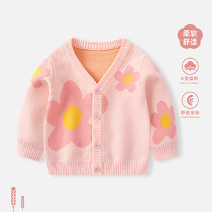 Girls' Coat Sweater Knitted Shirt 2025 Spring New Baby Girl Styky Cardigan Clothes Baby Thin Top