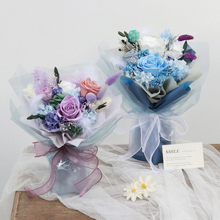 Cross-border eternity flower dried flower gift box to send girls high sense of true flower Valentine's Day gift rose bouquet finished wholesale