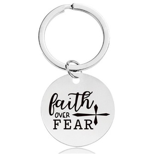 European and American cross-border stainless steel keychain key pendant lettering metal round plate titanium steel jewelry ornaments wholesale