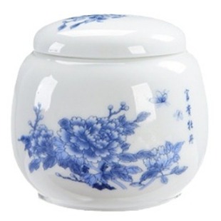 China White Tea Jar High White Porcelain Blue and White Porcelain Small Ceramic Tea Jar Mini Sealed Jar Gift Storage Jar Carving