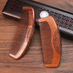 Double-sided carved old peach wood comb dense teeth high-grade hair comb small comb hair comb solid wood comb wooden carry-on