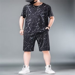 Ice Silk Summer Large Size Sports suit Plus Fat Plus Size Men's Loose Thin Quick-drying Men's Two-piece Set