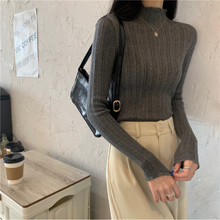 Fashion Stylish Half-high Collar Wool Sweater Top Women's 2024 New Spring Autumn Winter Slim-fit Slimming Inner Base Shirt