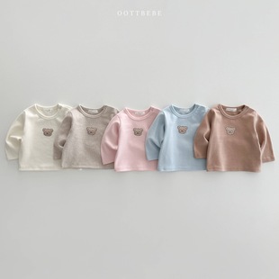 Ins Korean-style Spring and Autumn Baby Cute Bear Cotton Long-sleeved T-shirt Baby Autumn and Winter Sanding Warm Base Shirt