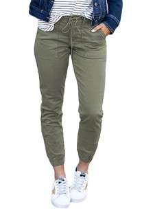 Cross-border Women's slim-fit pocket cropped pants Amazon 2023 spring new solid color lace-up casual ankle-tied pants for women