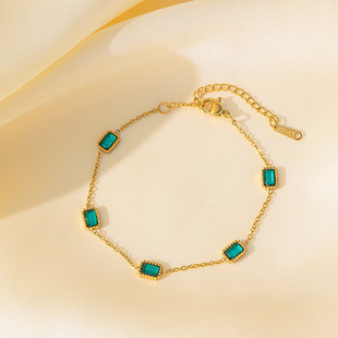 European and American Cross-border Fashion Retro Style Green Zircon Necklace Earrings Bracelet Ring Elegant Women's Stainless Steel Jewelry