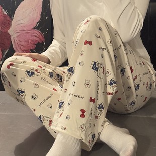 hellokitty Pajama Pants Women's Pants Cute Cartoon Walking Pants Spring and Autumn Summer Loose Girl's Home Pants Thin