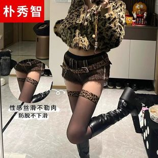 Leopard-print Silk Stockings Women's Thin Anti-hook Silk Stitching Black Silk Sexy Summer Half-knee Hulk Socks Pure Desire Stockings