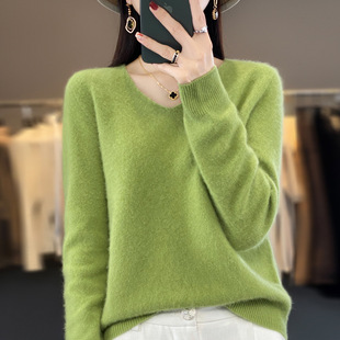 100 Pure Wool Women's Warm Inner Base Shirt for Autumn and Winter V-neck First-line Dress Sweater Chicken Heart Collar Knitted Top