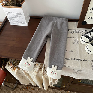 [in stock] DK246955 children's fleece-lined leggings 2024 autumn and winter new girls one velvet leggings
