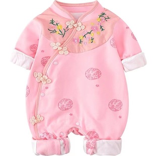 Baby Clothes Spring and Autumn Baby Girl's Climbing Clothes Chinese Style Full Moon Princess Going Out Foreign Style Partial Break Suit