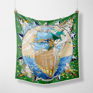 New machine hemming twill silk 53cm small square European and American fashion imitation silk scarf scarf women