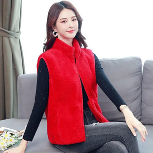 Warm Waistcoat Double-sided Velvet Mother's Autumn and Winter Vest Women's Short Vest Jacket Sleeveless Zipper Thickened plus size Loose