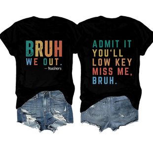 2025 cross-border European and American wind Amazon AliExpress explosion selling ladies crew neck cotton T-shirt trend letter printing