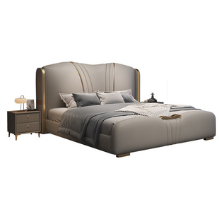 Italian Style Light Luxury Leather Bed Modern Simple Master Bedroom Big Bed Home Minimalist Air Pressure Storage Double Bed Soft Bag Wedding Bed