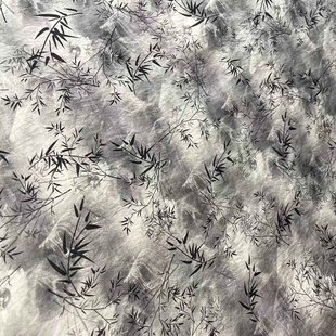Blooming ink bamboo printed fabric new Chinese bamboo leaf rayon printed crepe fabric spring and summer women's vest skirt fabric