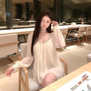 kubiliv Delicate Fumei Heavy Industries Pearl Sequins Pleated Backless Chiffon Shirt Lace-up Pure Desire Top