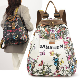 2025 New Style Guofeng Printing Ink Painting Lightweight Fashion Travel Bag Backpack Women's Multifunctional Travel Mother Bag