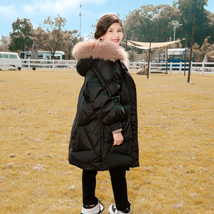 Real fox fur collar girls down jacket 2024 autumn and winter children's clothing new 90 white duck down children's down cotton-padded jacket coat