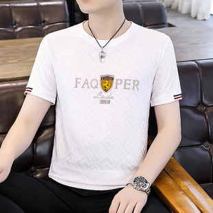 Summer new men's T-shirt versatile casual round neck half sleeve high quality trendy short sleeve T-shirt Ice Silk short sleeve top