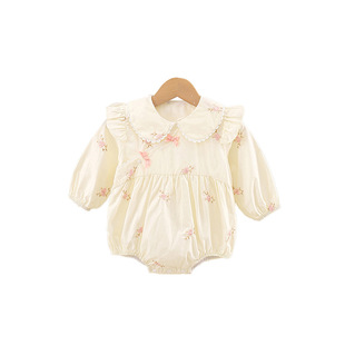 Mingclimbing baby spring clothes Korean style baby clothes spring baby girls' jumpsuit double-layer Spring Triangle romper sheath