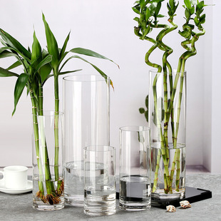 Large Vase glass transparent height 50cm 25 flower arrangement rich bamboo Lily cylindrical straight wake-up flower device floor 60