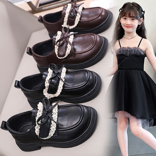 Girls Leather Shoes 2025 New Spring and Autumn Children's Black Performance Shoes Soft-soled Girls Princess Shoes Soft-soled Loafers