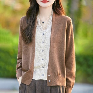 Lace Fake Two-piece Wool Knitwear Women's Autumn and Winter New Style All-match Long-sleeved Fake Two-piece Cardigan Sweater Base