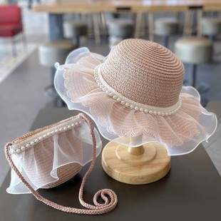 Summer Straw Hat Beach Hat Children's Sunshade Hat Fisherman Hat New Princess Holiday Big Brim Sun Hat Bag
