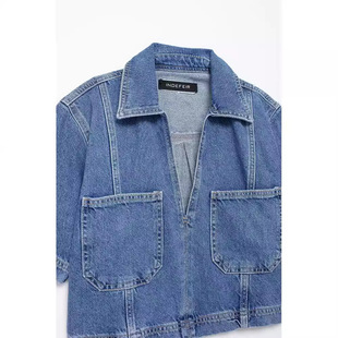 Foreign trade list! Women's Casual Pocket Denim Shirt 6164155 Asymmetrical Culottes 616413 suit