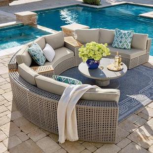 Outdoor Garden Sofa Swimming Pool Rattan Coffee Table Multi-person Combination Courtyard Hotel Resort Beach Arc Sofa