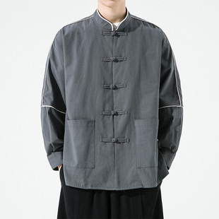 2023 Spring New Style Stand Collar Jacket Men's Fashionable Contrast Color Large Size Men's Coat Chinese Style Retro Long Sleeve Top