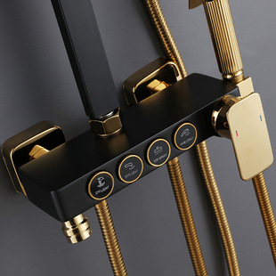 Black shower suit household shower constant temperature digital display foreign trade manufacturers black gold all copper pressurized shower shower