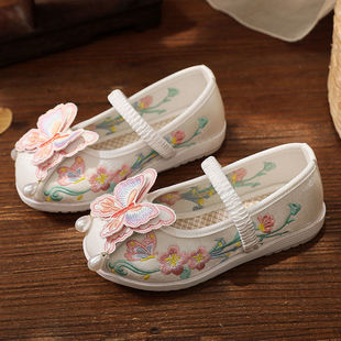 Girls' Hanfu Shoes Colored Butterfly Chinese Style Shoes Children's Antique Old Beijing Embroidered Children's Shoes Baby Girls' Antique Cloth Shoes