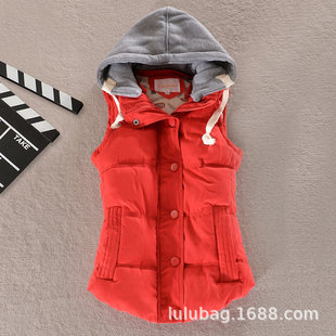 Foreign Trade LU Autumn and Winter Cardigan Vest All-match Sports Slimming Hooded Cotton-padded Peach Skin Women's Vest