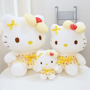 Hello KT Cat Doll Hello Kitty Plush Toy Strawberry Kitty Bow Cute Gift for Wholesale Factory