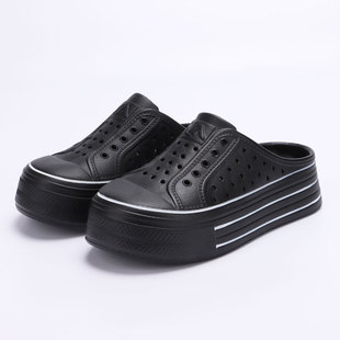 Hole Shoes Women's Summer New Style Slip-on Half Slip-on Heightened Thick-soled Sandals for Students White Shoes Women's Slippers